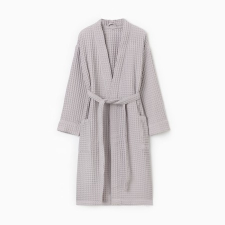 Wafel dressing gown for men elongated Ethel "Boho" p. 50-52, centered silver, 100%HL, 290 g/m2