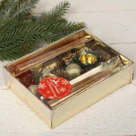 New Year's candle with the candlestick "bumps and balls" (set 4 pcs) 3.5x11x15 cm, gold-1