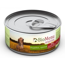 Canned food Biomenu Sensitive for dogs turkey/rabbit 95%-mo, 100g
