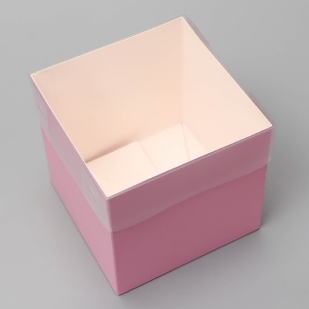 Box for flowers with PVC lid, 12 x 12 x 12 cm, pink-1