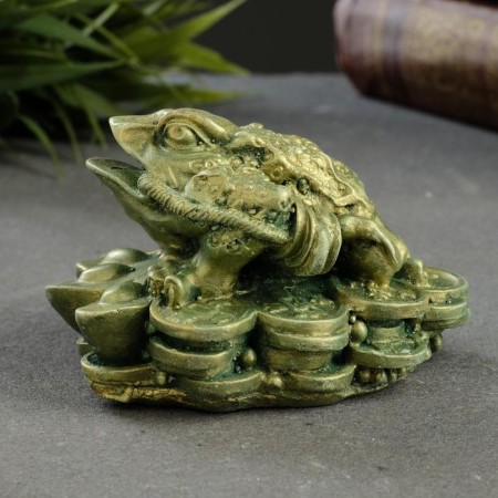 Figure "Toad on money" Green with gilding 8x8x4cm-1
