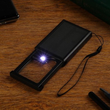 Lupa pocket sliding 6x, 3x, 17*8cm, with backlight, glass 6*4.5 cm, d-2 cm-1