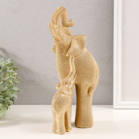 Souvenir Polystone 3D "Elephant with Elephant" Dark Gold 13.5x8x28.5 cm-1