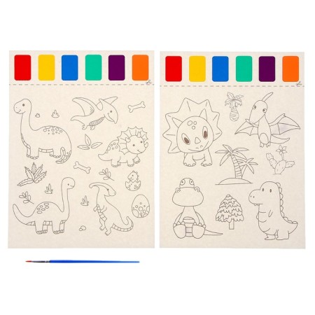 Coloring "World of Dinosaurs", 2 sheets, 6 colors of paint, brush