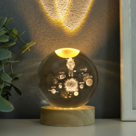Souvenir glass backlight "Cosmonaut and planet" D = 8 cm stand wood, USB 8x8x9.5 cm-1