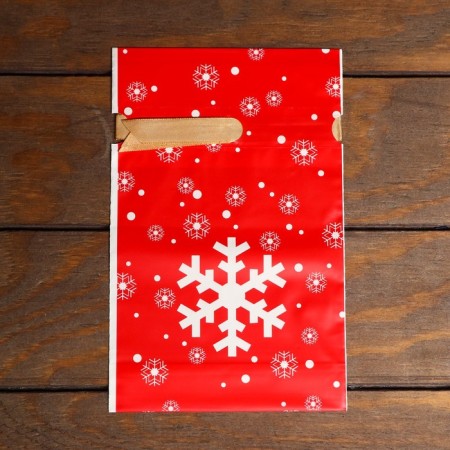 Polyethylene gift package with ties "Snowflakes", 15*23cm-2