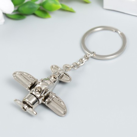 Metal keychain "Aircraft with propeller" silver 1.9x4.2x4.1 cm-1