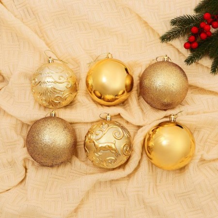 Set of balls plastic D-10 cm, 6 pcs "Amal" gold