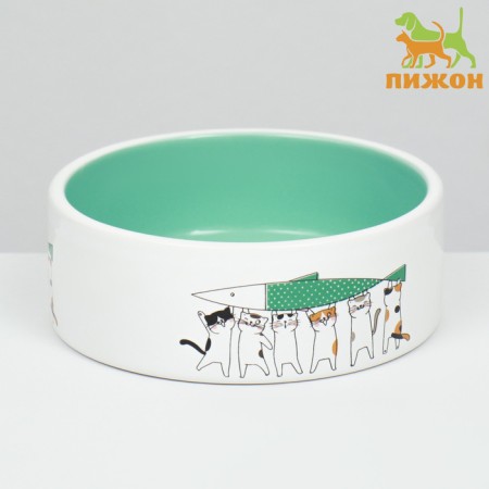 Ceramic Love and Cats bowl 300 ml 12.5 x 4.5 cm, mint-1