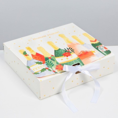 Box Fold -sided double -sided "champagne", 20 x 18 x 5 cm, new year-1