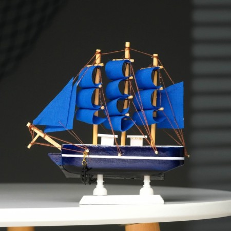 Souvenir small "Stratford" souvenir ship, sides blue with a white strip, blue sails, 4 × 16.5 × 16 cm