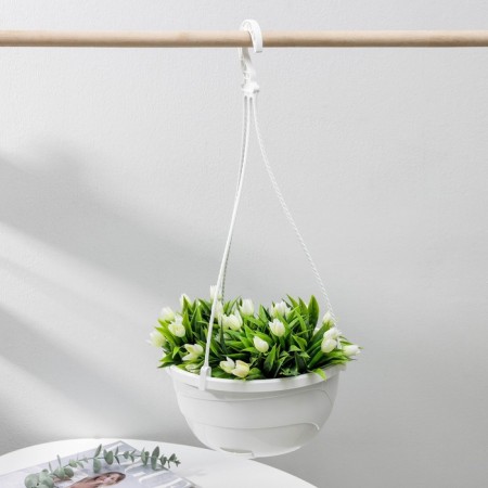 Street Kashpo with basal watering "Malva", 4.7 liters, white color, suspension as a gift