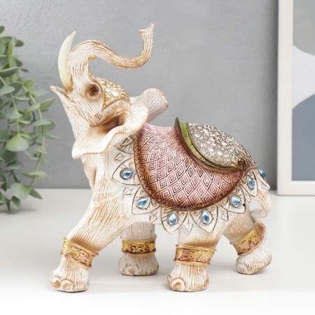 Souvenir Polystone "Elephant in Popon with sapphires" under the tree 21x18x9 cm-4