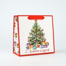 Gift New Year's laminated square “Happy New Year”, Christmas tree 22 x 22 x 11 cm, new year