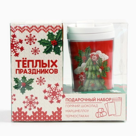 Gift set of New Year's "Warm holidays" Hot chocolate, marshmallow, thermostat-5