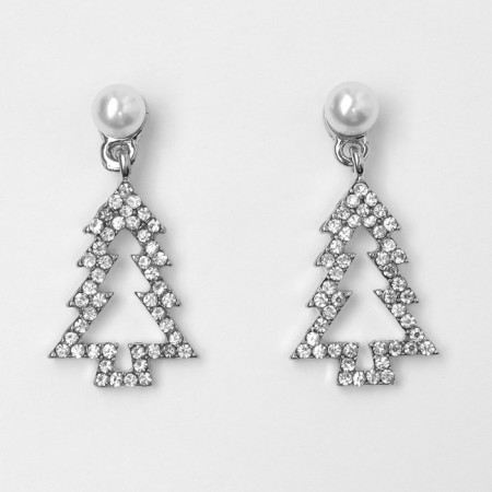 New Year! Earrings "New Year" Christmas tree-traffic, white color in gold-1