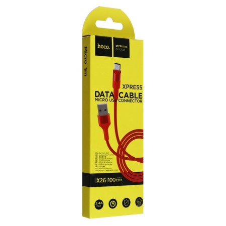 Hoco X26 cable, micro USB - USB, 2 A, 1 m, data transfer, nylon braid, red-6