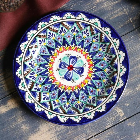 Plate of the Rishtan ceramics "Flowers", blue, flat, 17 cm, mix-1