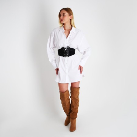 Women's belt, width 12 cm, on lightning, black color