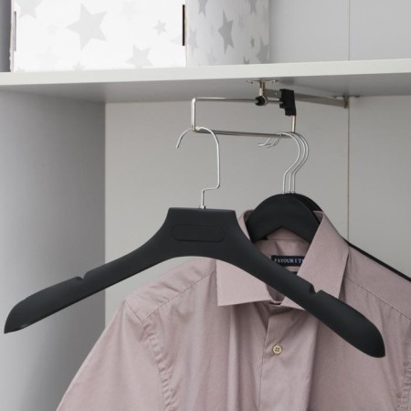 Shoulders-hanger for clothes, size 48-50, coating Soft-Touch, black color