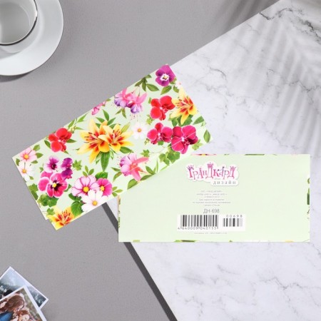 Money envelope "Universal" without inscription, flowers, green background-1