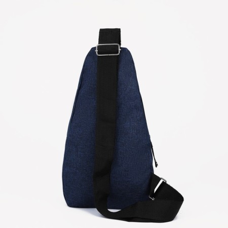 Male sling bag from textiles, headphone opening, blue color-4