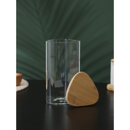 Glass Bank for bulk products with bamboo cover Bellatenero "Eco. Triangle ", 1 l, 10 × 19 cm-3