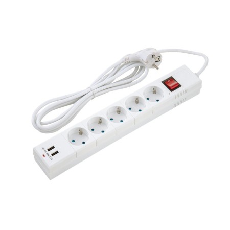 Düwi network filter, 5 outlets, 3 m, 10 A, PVS 3x0.75 mm2, with salary, 2USB, with curtains, white-2