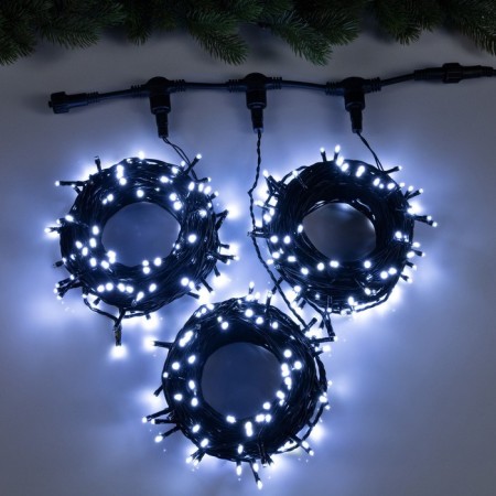 Garland "Clip-Light" 3 threads of 20 m, IP44, UMS, dark thread, 399 LED, white glow, flicker, 24 V