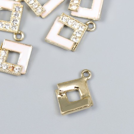 Decor for creativity metal, enamel, rhombs "rhombus" gold with white 1.7x2.2 cm-1