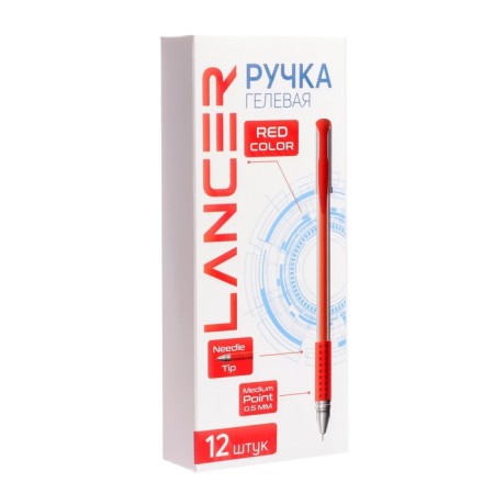 Gel pen, 0.5 mm, red rod, transparent case, with a rubber holder-1