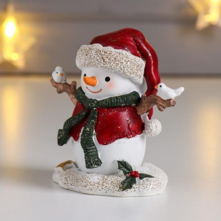 Polystone souvenir "Snowman in a red cap and vest, with birds" 8x5x8 cm-3