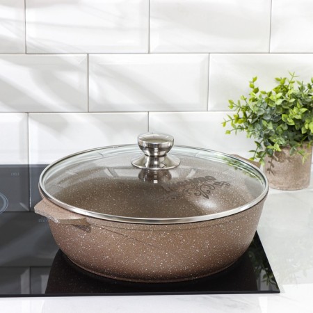 Fravity "Granite Brown", 5 l, h = 9 cm, glass cover, anti -stick coating, brown color-4