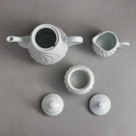Tea Service "Carmen", 17 objects: cream 350 ml, 6 cups 200 ml, kettle 1.5 l, sugar tower 300 ml, 6 Smascher, porcelain, Iran-4