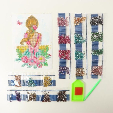 Diamond mosaic with partial filling on the canvas "Girl", 15 x 21 cm-2