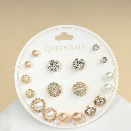 Pusets 9 pairs "Youth" flowers, white color in gold-1