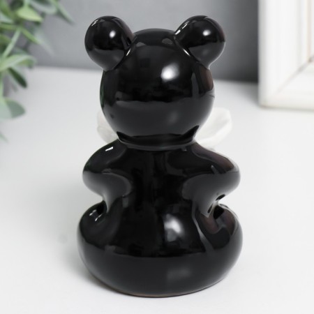 Souvenir ceramics stand "Bear with white flower" black 7x9x10.5 cm-3