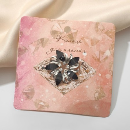 Ring for the scarf "flower", circle, black color in silver-3