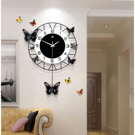 Wall clock, series: pendulum, "butterflies", smooth move, 35 x 51 cm-2