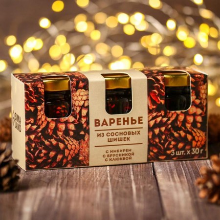 A set of jam with pine cones “bumps”: cranberries, lingonberries, ginger, 90 g (3 pcs. X 30 g).-1