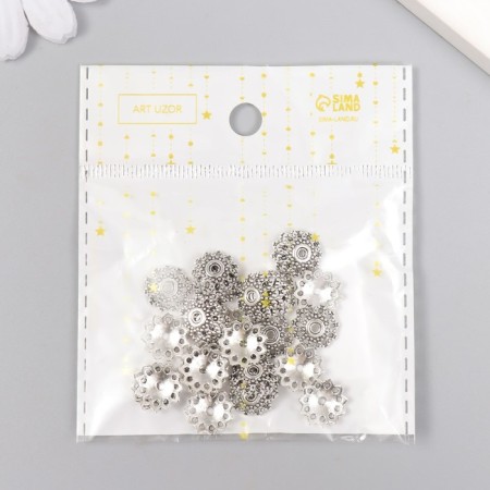 Decor hat for beads Metal "Flower of balls" silver G040B599 set 30 pcs 1.2x1.2 cm-3