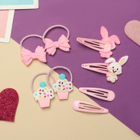 Hair set "vanilla" (4 elastic bands, 4 invisibles) bunnies, pink-2
