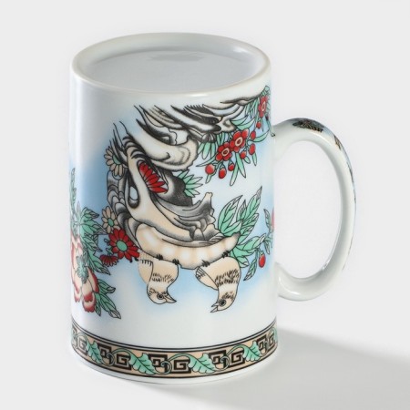 Ceramic mug with a lid and sieve "birds in peony", 300 ml-5