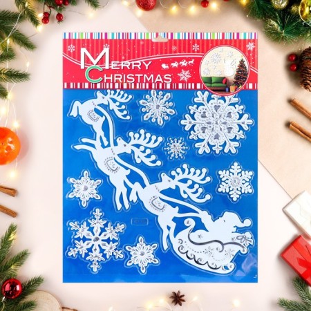 Stickers on the windows "New Year" Santa Claus, Deer, 39 x 31 cm-1