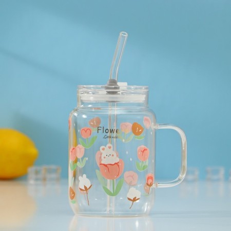 Glass can with a lid and pipe "Fresh", 500 ml, 10.5 × 7 × 12.6 cm, color mix