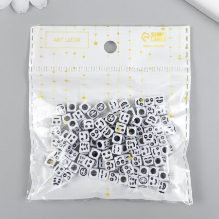 Beads for creativity plastic "Smiley on a cube" White set 20 grams 0.6x0.6 cm-3