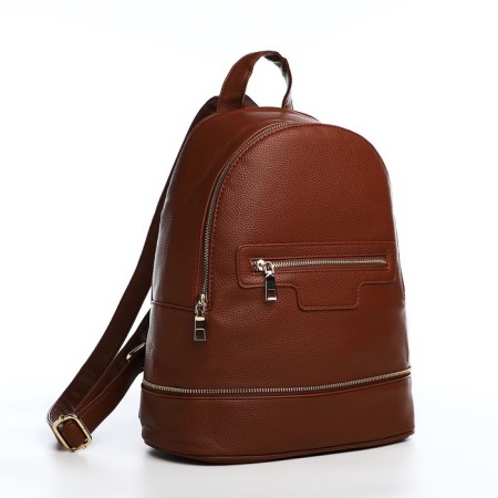 Women's backpack made of artificial leather with lightning, 1 pocket, brown color