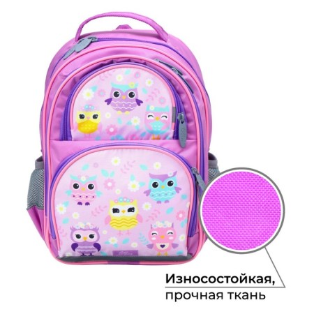 School backpack, 36 x 23 x 13 cm, ergonomic back, calligrata n "owl", lilac-1