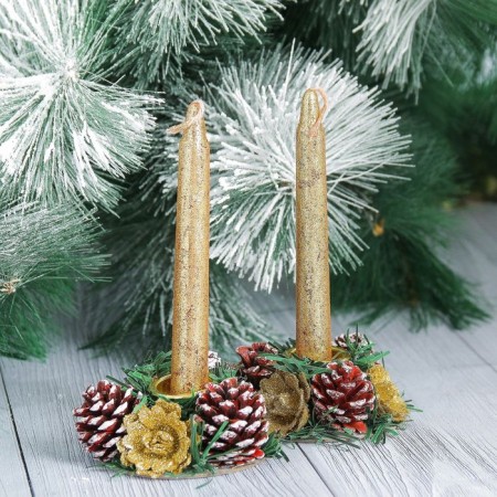 New Year's candle with the candlestick "Brill" (set 4 pcs) 3.5x11x15 cm, gold