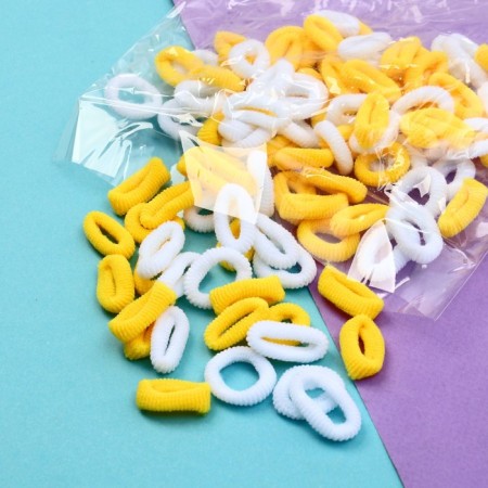Hair elastic band "Mahrushka Sport" (set 100 pcs) 1 cm, yellow-white